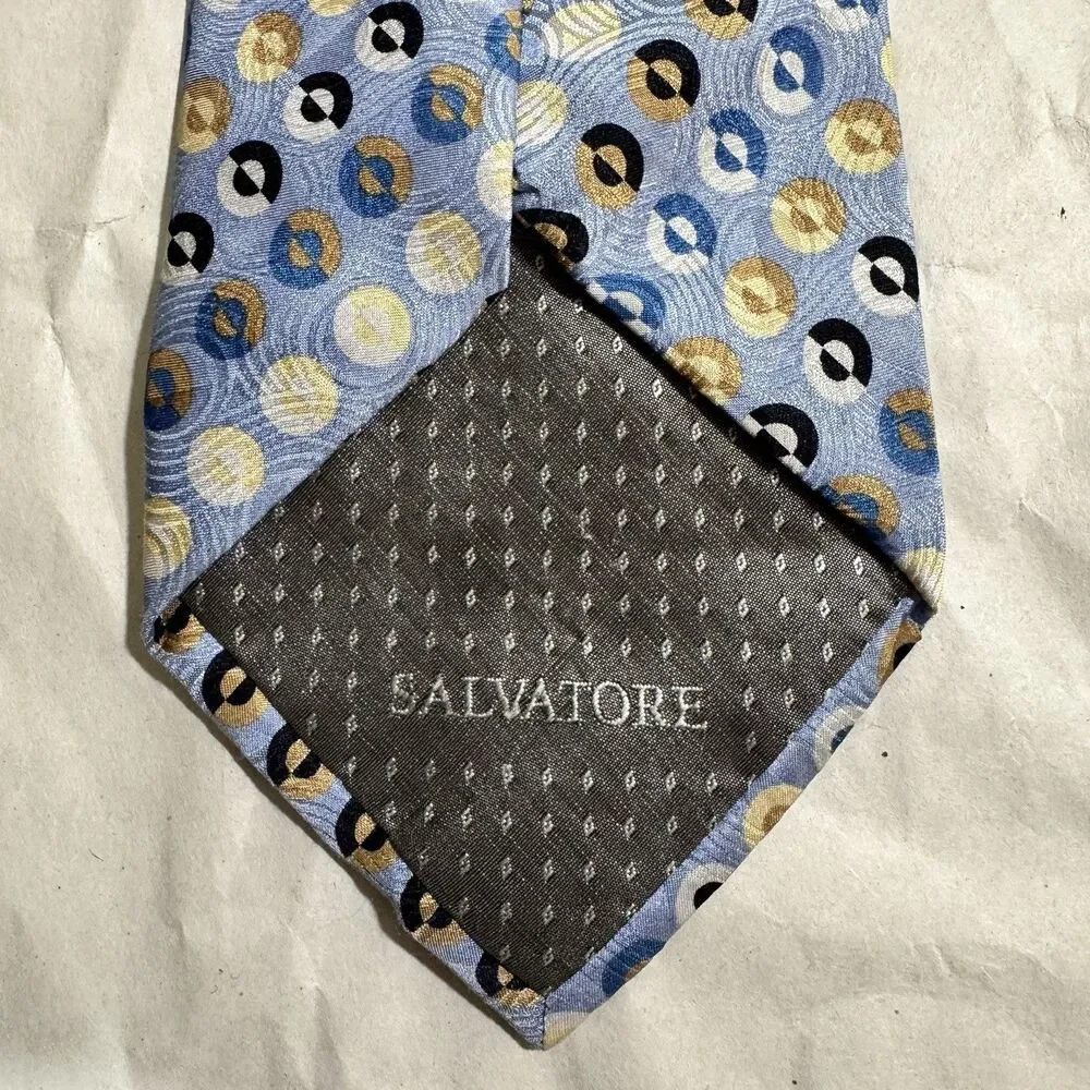 Salvatore Ferragamo Blue Geometric Mens 100% Silk Tie 60